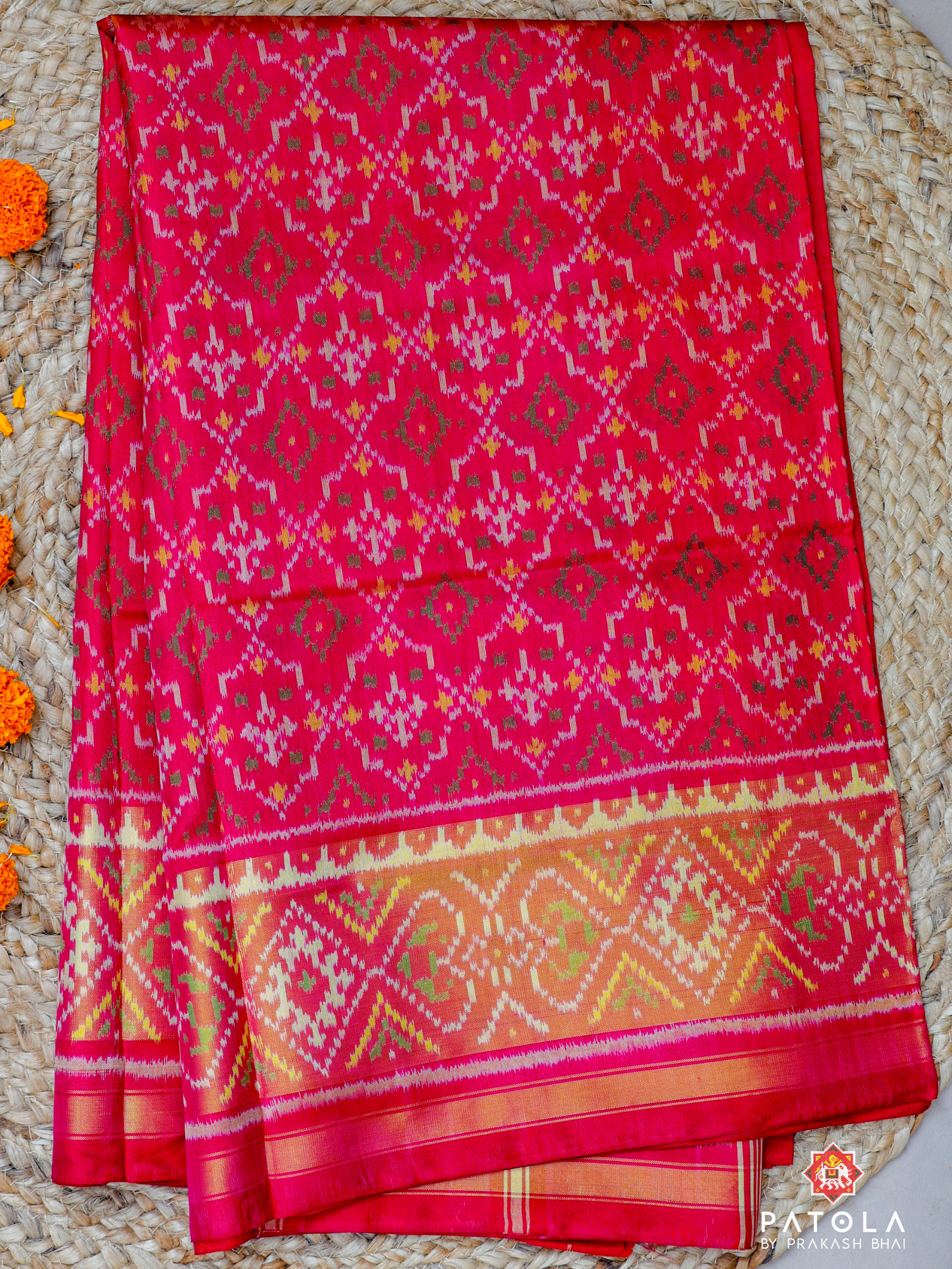 Traditional Pink Button Phool Designer Single Ikat Patola Saree